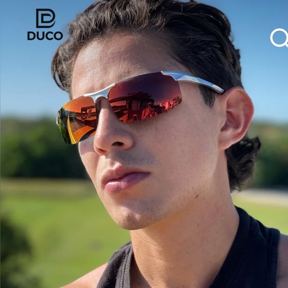 Duco Red and Silver Sports Sunglasses - Picture 1 of 6